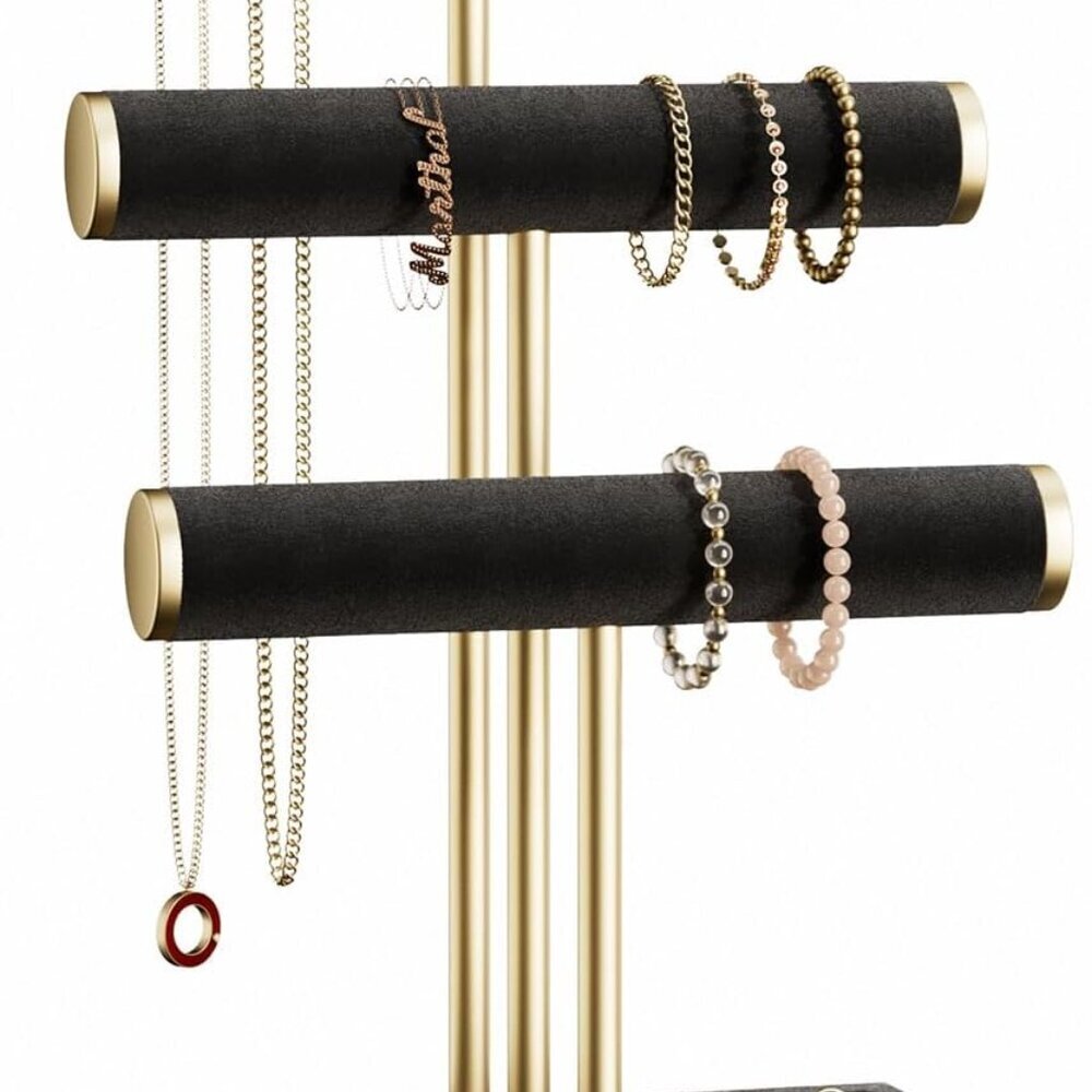 3 Tier Bracelet Holder Display - Detachable T Bar Black Velvet Bracelet Holder,